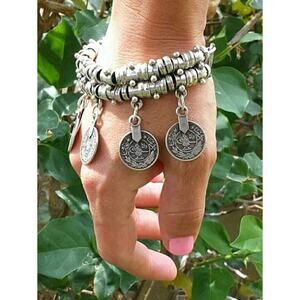 Boho Coin Charm Bracelet – Gypsy Style with Dangling Medallions, Adjustable Fit